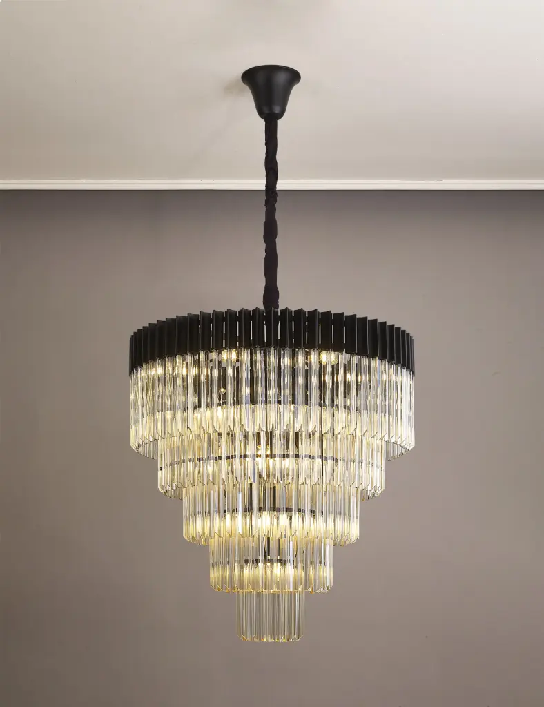 Donard Matt Black 19 Light Tiered Chandelier with Cognac Glass