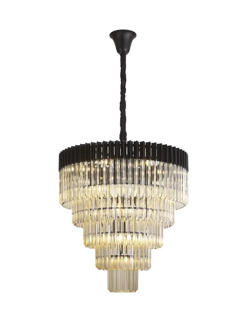Donard Matt Black 19 Light Tiered Chandelier with Cognac Glass