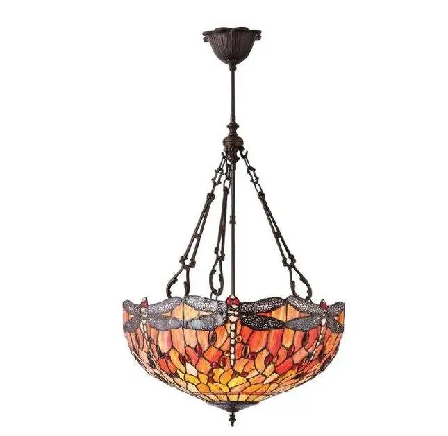 Dragonfly Flame Large Inverted 3 Light Pendant 60W