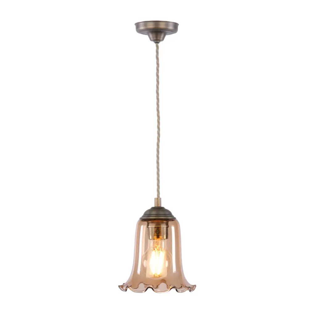 Ebba Antique Brass Single Pendant with Amber Glass
