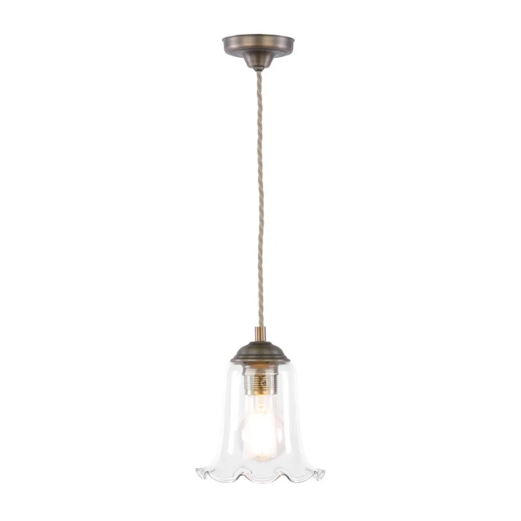 Ebba Antique Brass Single Pendant with Clear Glass