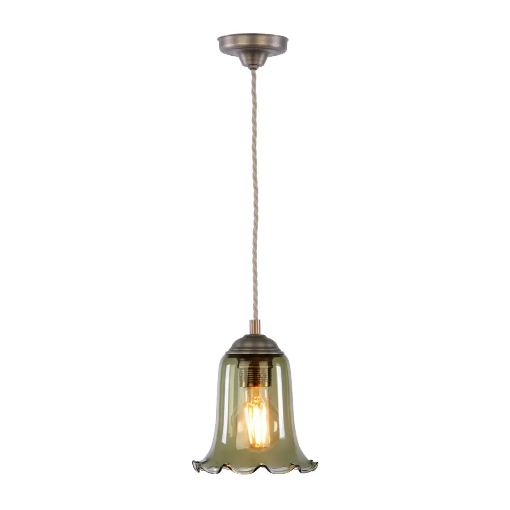 Ebba Antique Brass Single Pendant with Green Glass