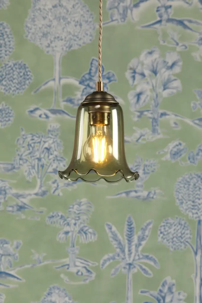 Ebba Antique Brass Single Pendant with Green Glass