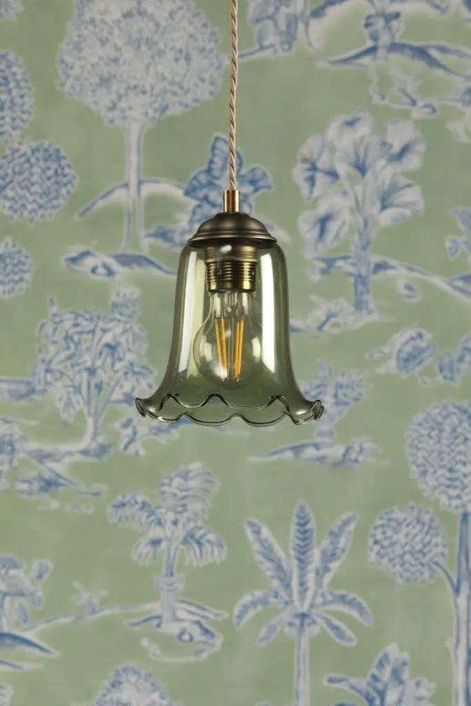 Ebba Antique Brass Single Pendant with Green Glass