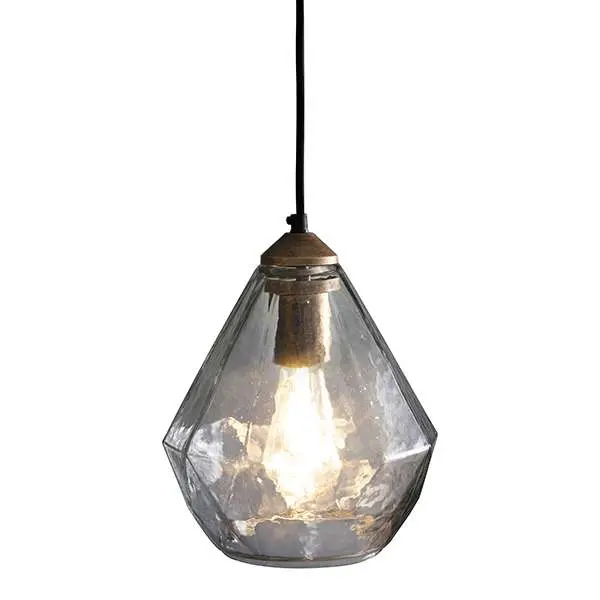 Ebbe Single Pendant in Antique Gold & Clear Glass