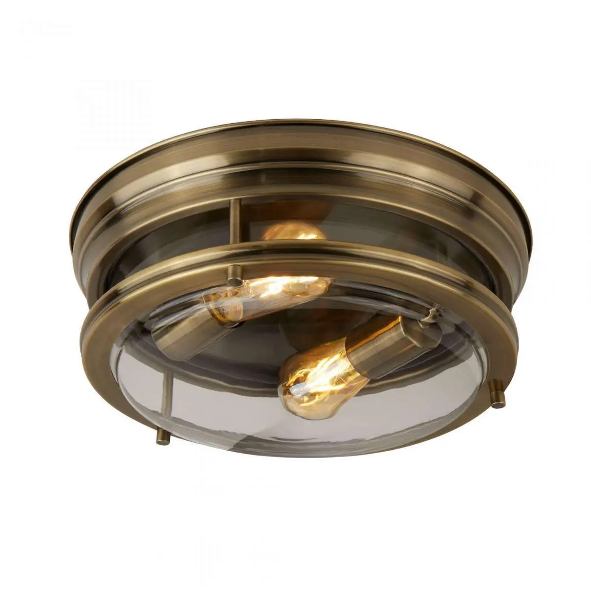 Glasgow 2 Light Flush Antique Brass Clear Glass IP44