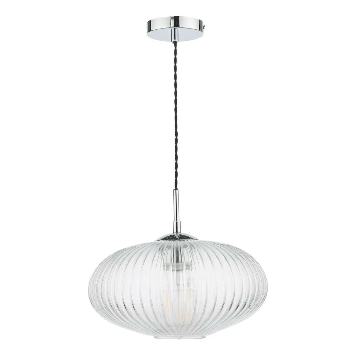 Edmond Single Pendant in Polished Chrome & Ribbed Glass