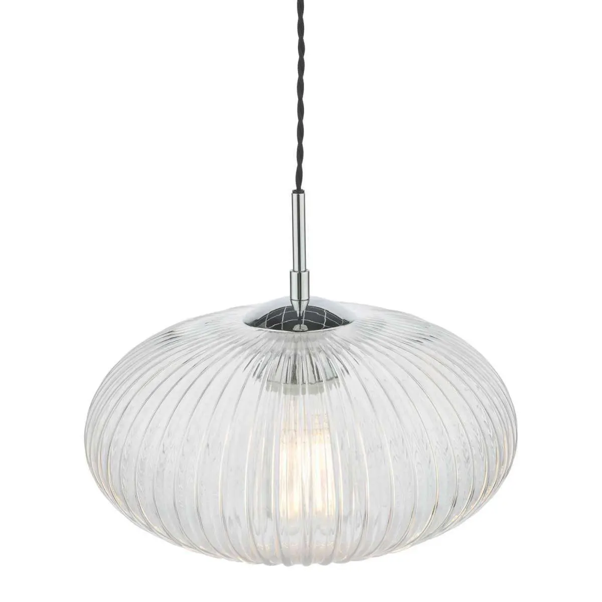 Edmond Single Pendant in Polished Chrome & Ribbed Glass