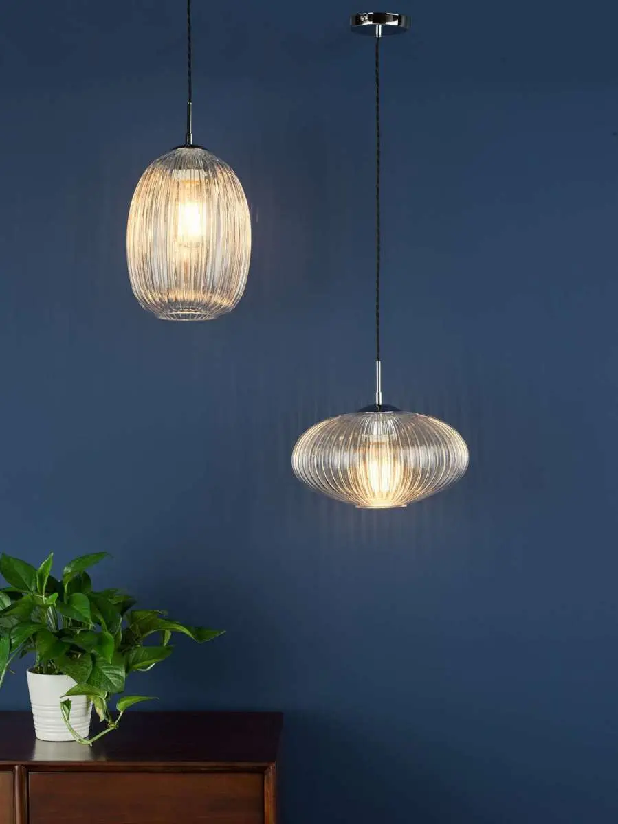 Edmond Single Pendant in Polished Chrome & Ribbed Glass