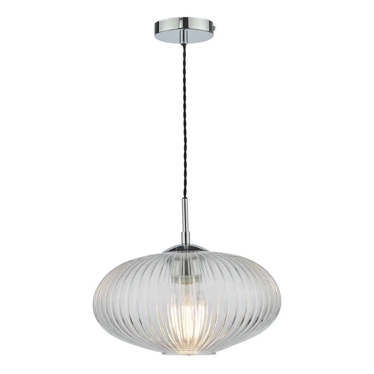 Edmond Single Pendant in Polished Chrome & Ribbed Glass