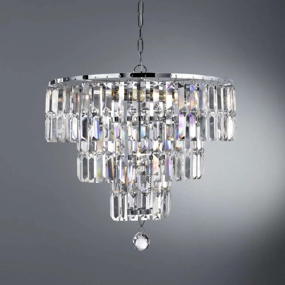 Empire Chrome 5 Light Chandelier With Bevelled Crystal Coffin Drops