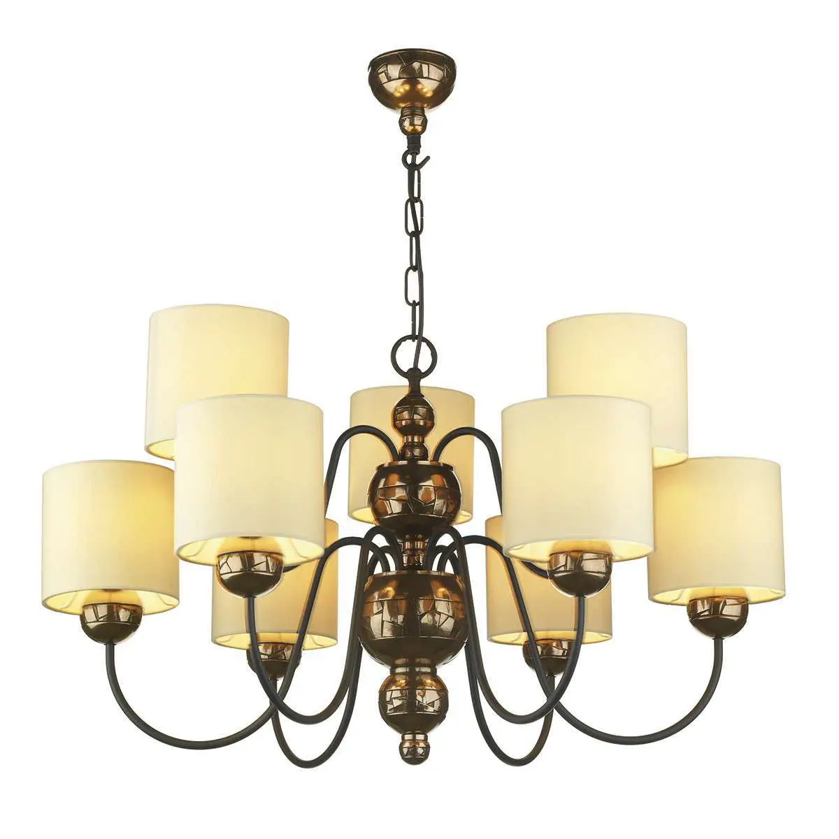 Garbo 9 Light Pendant Bronze complete with Cream Shades