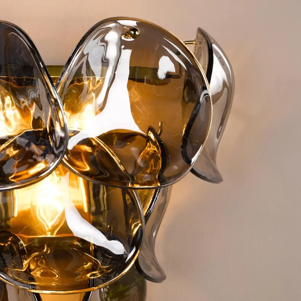 Genoa Natural Brass & Smoked Glass Wall Light