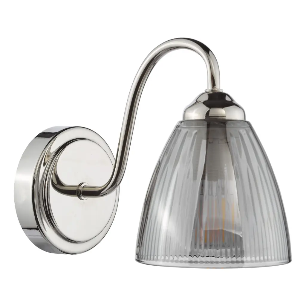 Glynis Wall Light in Polished Nickel with Smoked Ribbed Glass