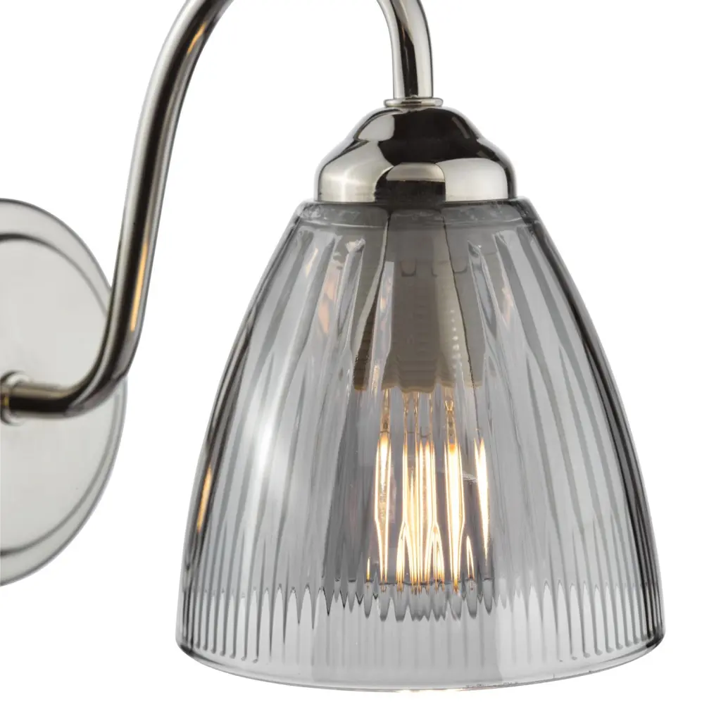 Glynis Wall Light in Polished Nickel with Smoked Ribbed Glass