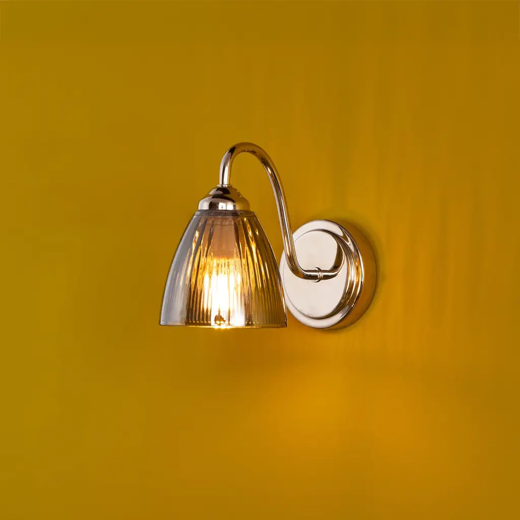 Glynis Wall Light in Polished Nickel with Smoked Ribbed Glass