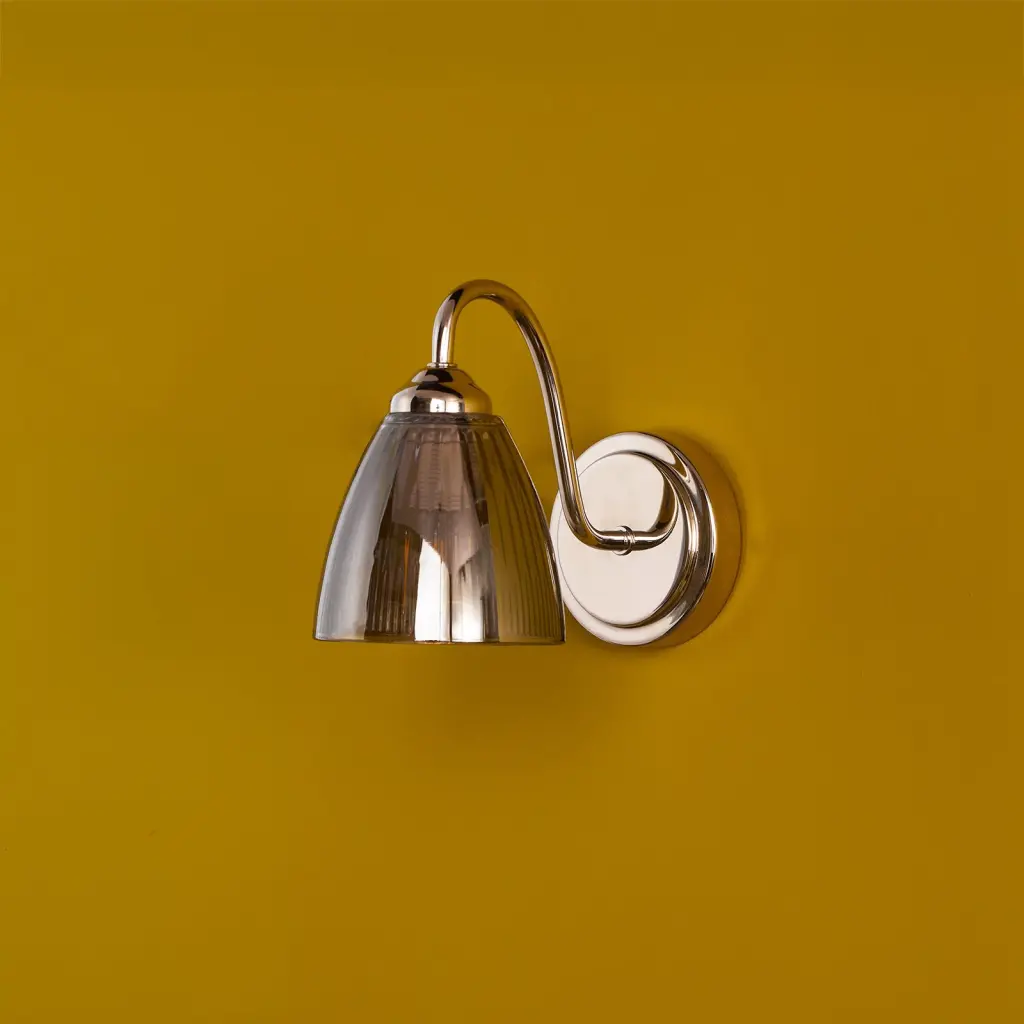 Glynis Wall Light in Polished Nickel with Smoked Ribbed Glass