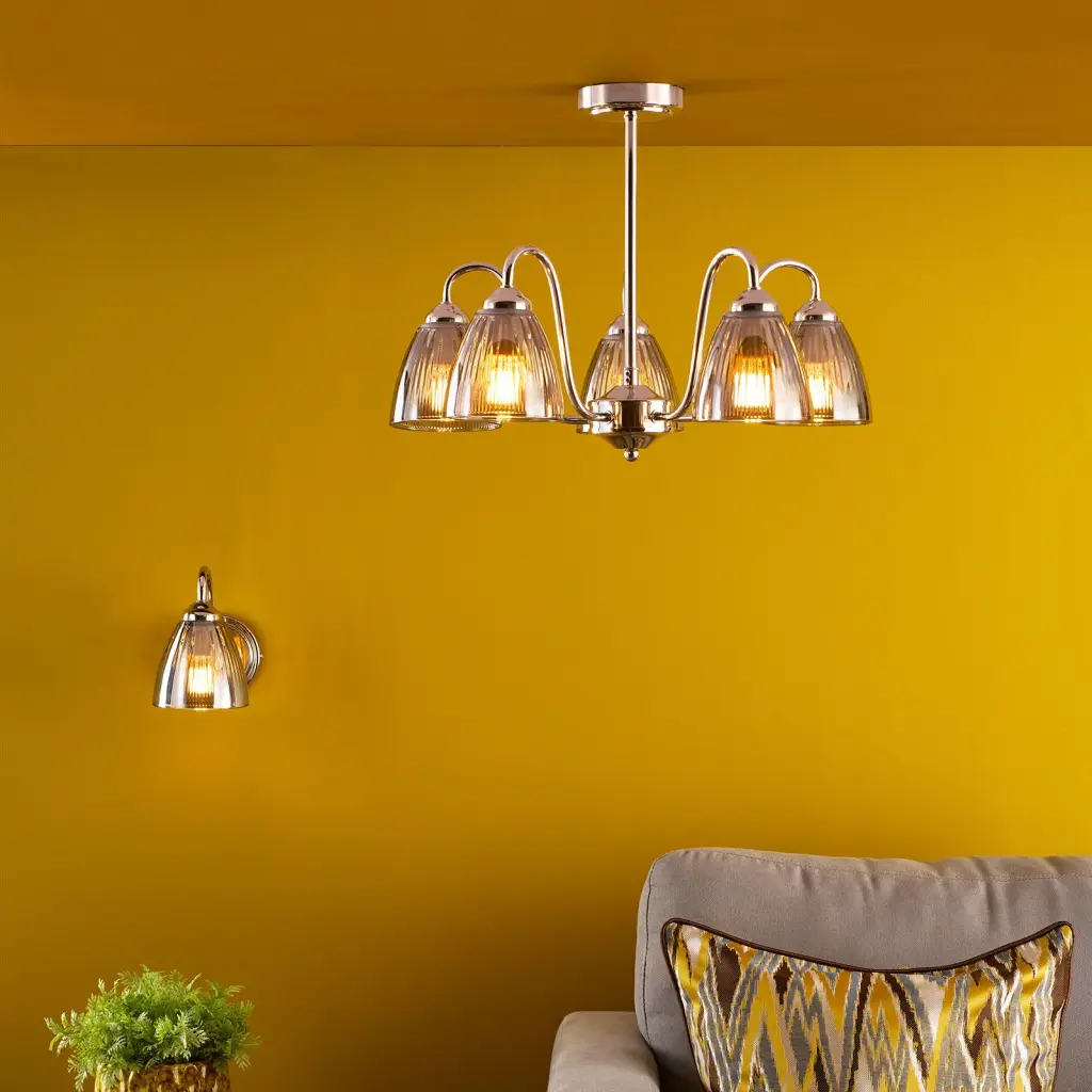 Glynis Wall Light in Polished Nickel with Smoked Ribbed Glass