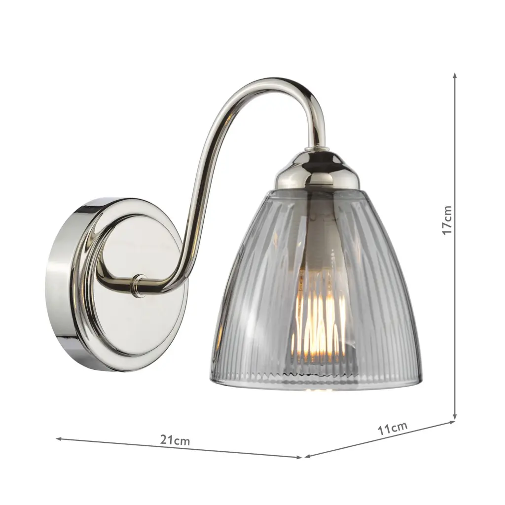 Glynis Wall Light in Polished Nickel with Smoked Ribbed Glass