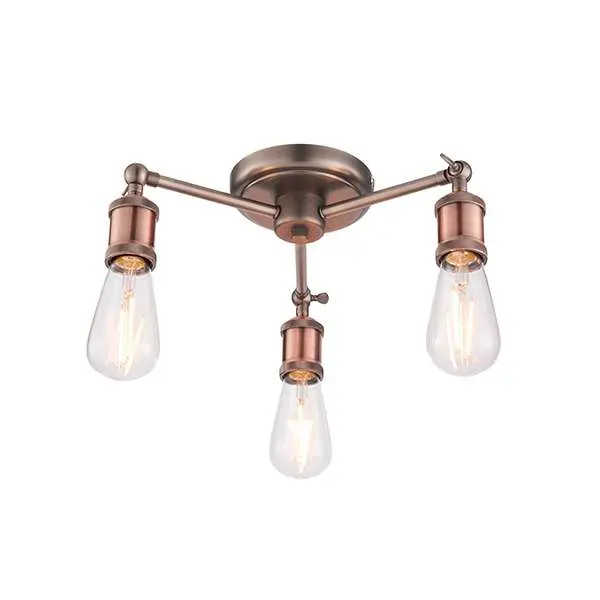 Hal 3 Light Semi Flush in an Aged Copper Finish