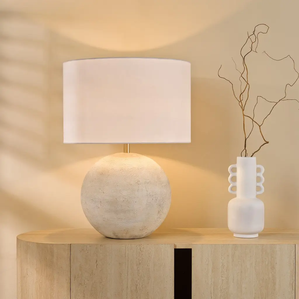 Havana Natural Ceramic Table Lamp C/W White Shade