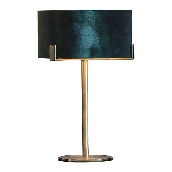 Hayfield Table Lamp in Matt Antique Brass C/W Green Velvet Shade