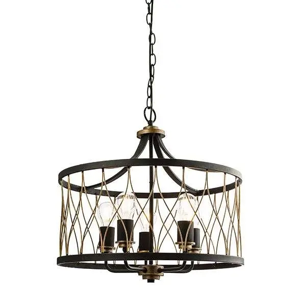 Heston 5 Light Bronze & Matt Black Pendant
