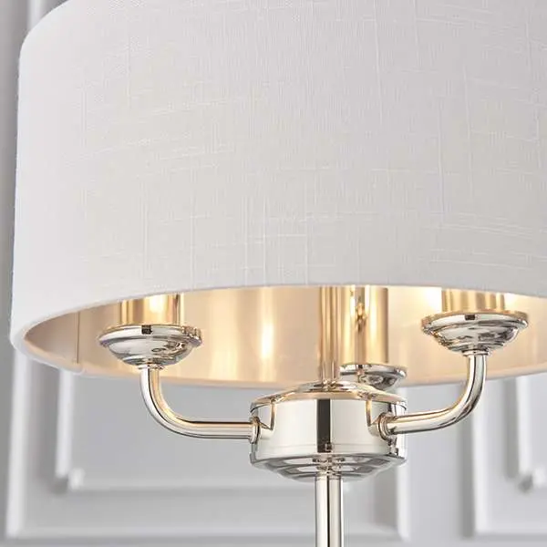 Highclere 3 Light Table Lamp in Bright Nickel C/W Silver Shade