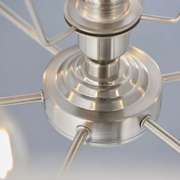 Highclere 6 Light Drum Pendant in Brushed Chrome C/W Natural Shade