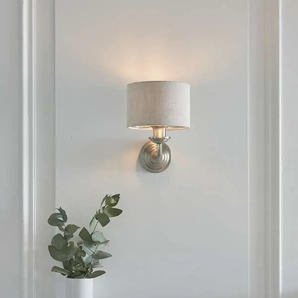 Highclere Single Wall Light in Brushed Chrome C/W Natural Shade