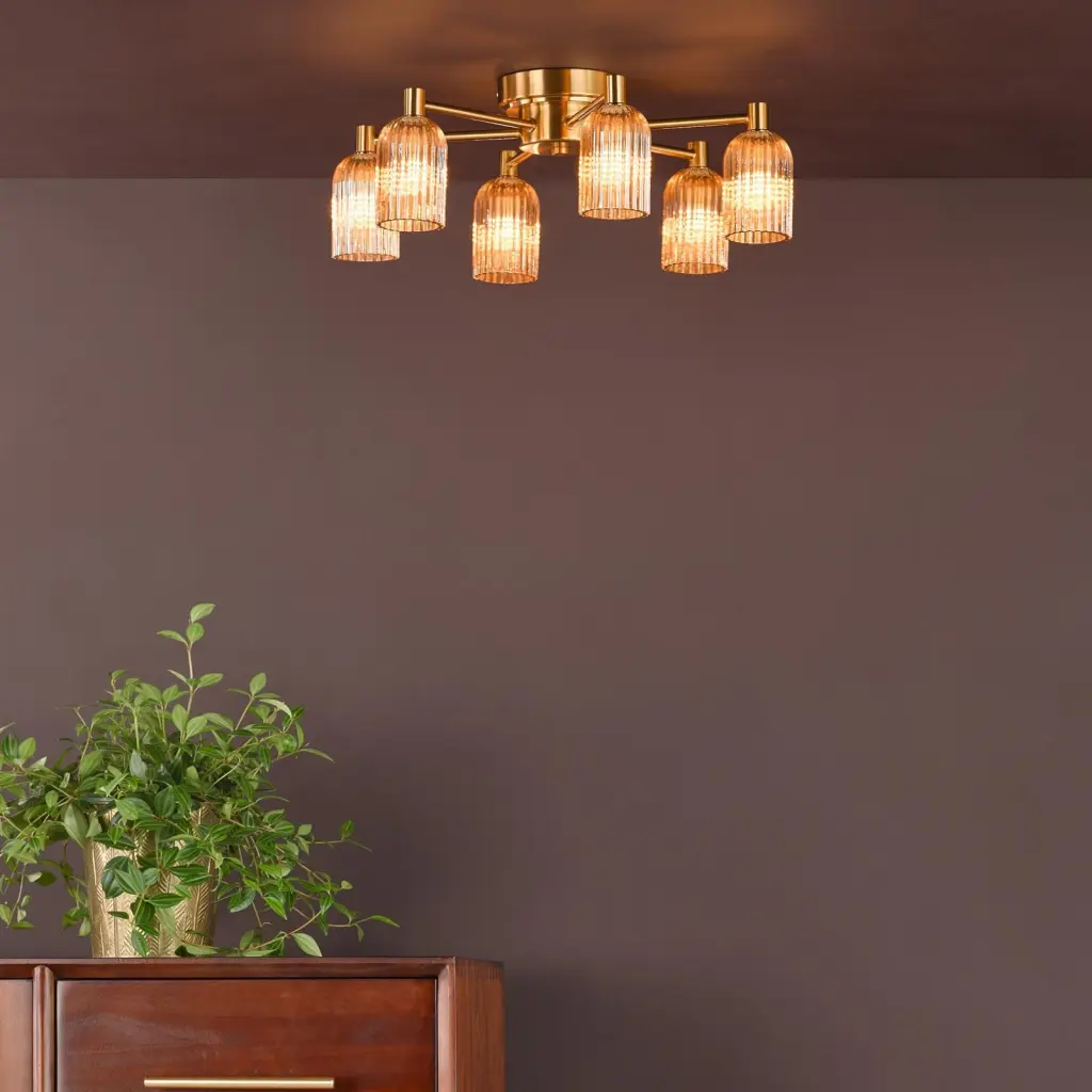 Hilaria 6 Light Flush Fitting in Antique Gold