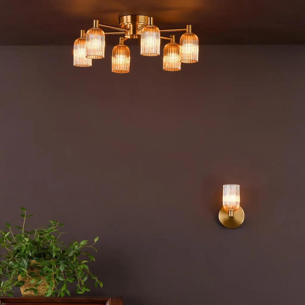 Hilaria 6 Light Flush Fitting in Antique Gold