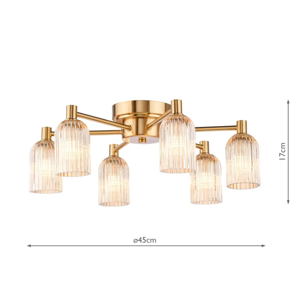 Hilaria 6 Light Flush Fitting in Antique Gold