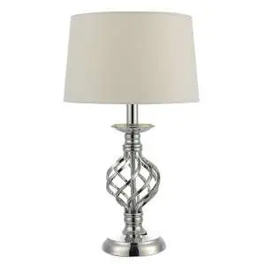 Iffley Touch Table Lamp Polished Chrome Twist Cage Base C/W IvoryShade