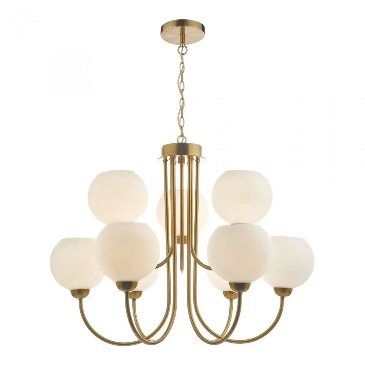 Indra 9 Light Pendant Natural Brass With Opal Glass