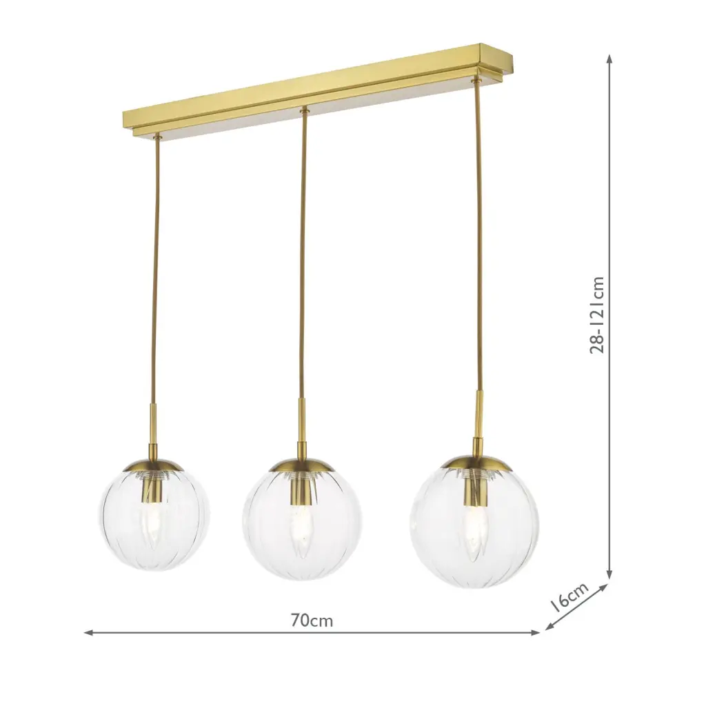 Jocelyn 3 Light Brass Bar Pendant