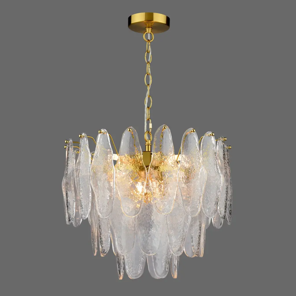 Kimmia 6 Light Natural Brass and Textured Glass Pendant