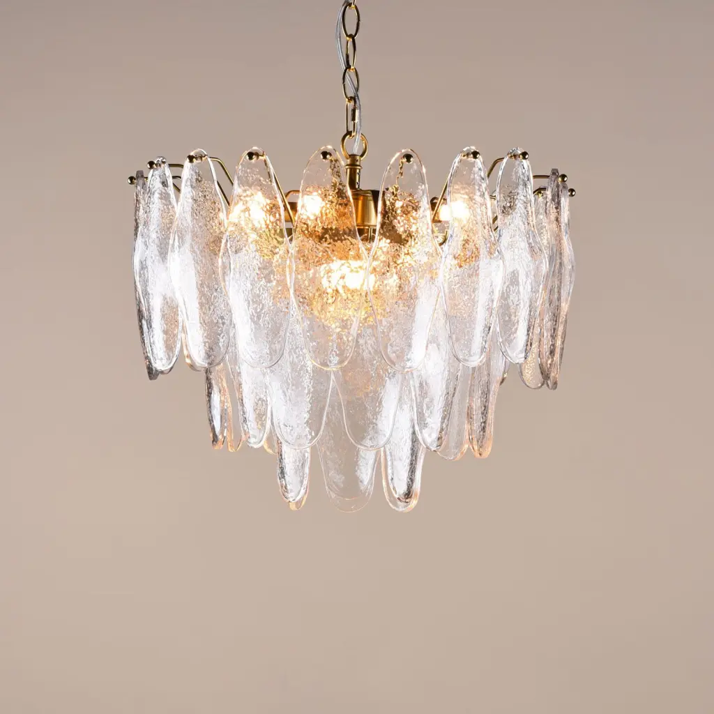 Kimmia 6 Light Natural Brass and Textured Glass Pendant