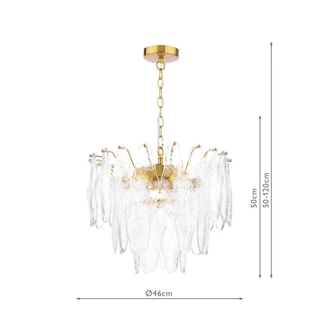 Kimmia 6 Light Natural Brass and Textured Glass Pendant