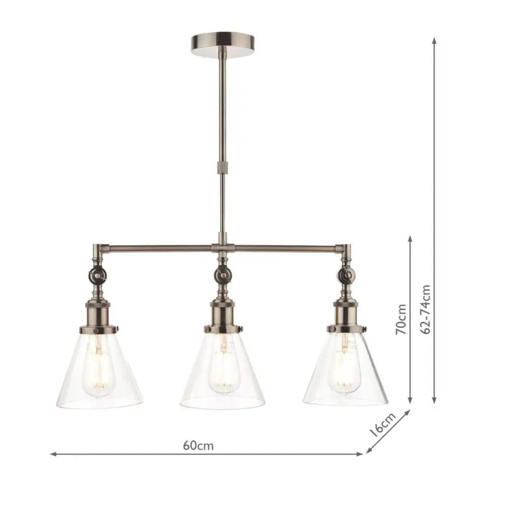 Isaac 3 Light Bar Pendant in Satin Nickel