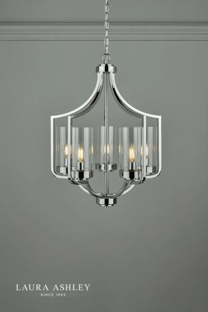 Joseph Polished Chrome & Glass 5 Light Chandelier