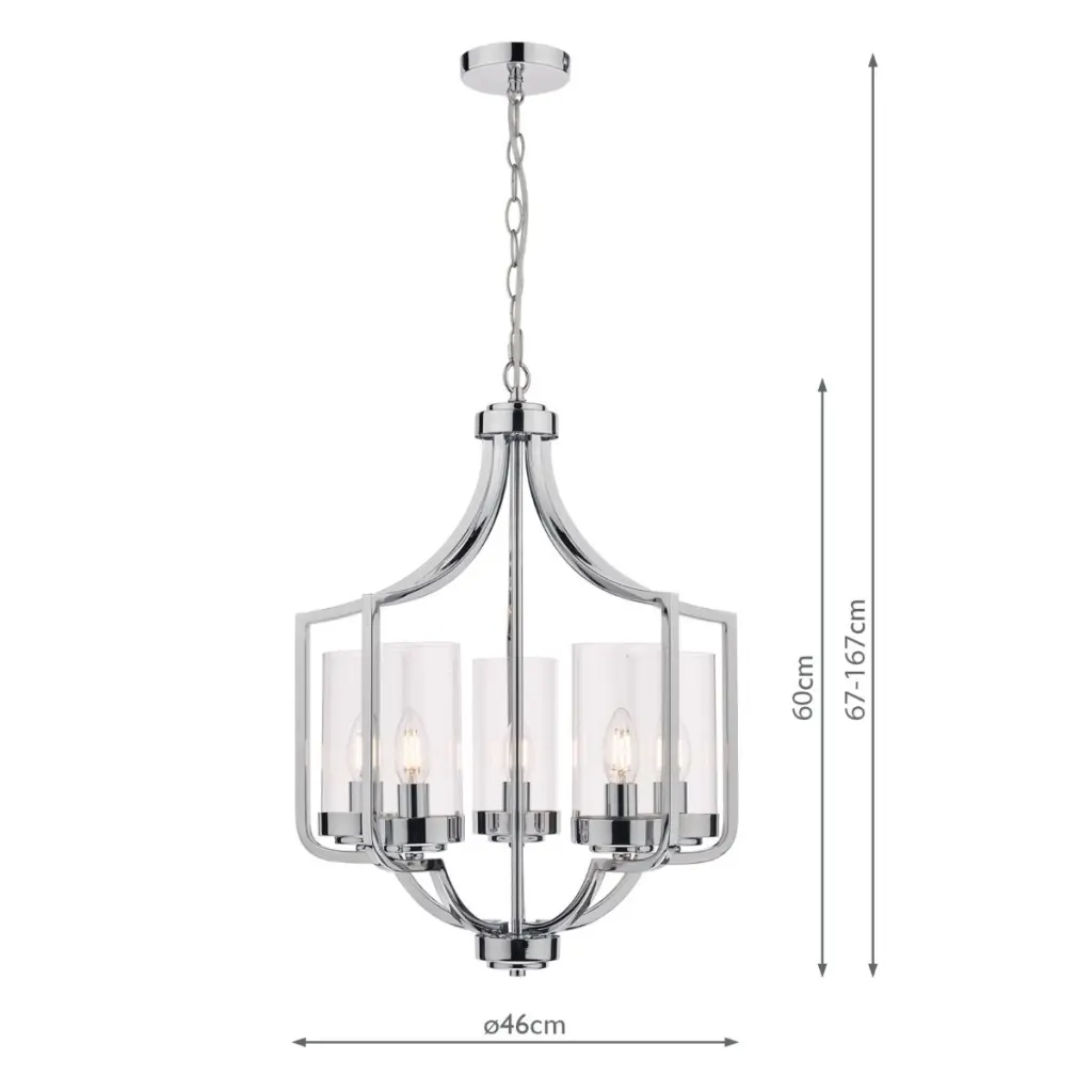 Joseph Polished Chrome & Glass 5 Light Chandelier