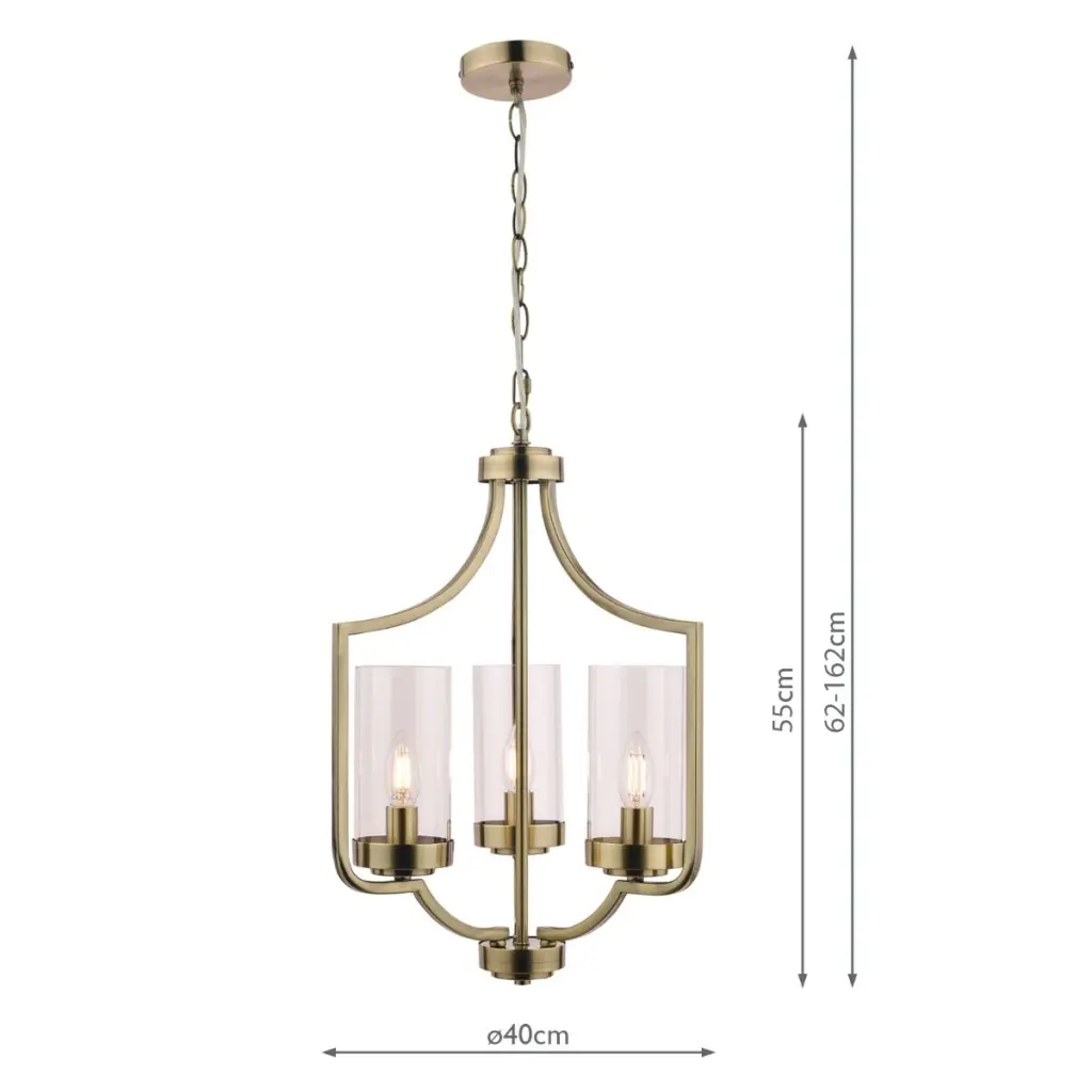 Joseph Antique Brass 3 Light Chandelier