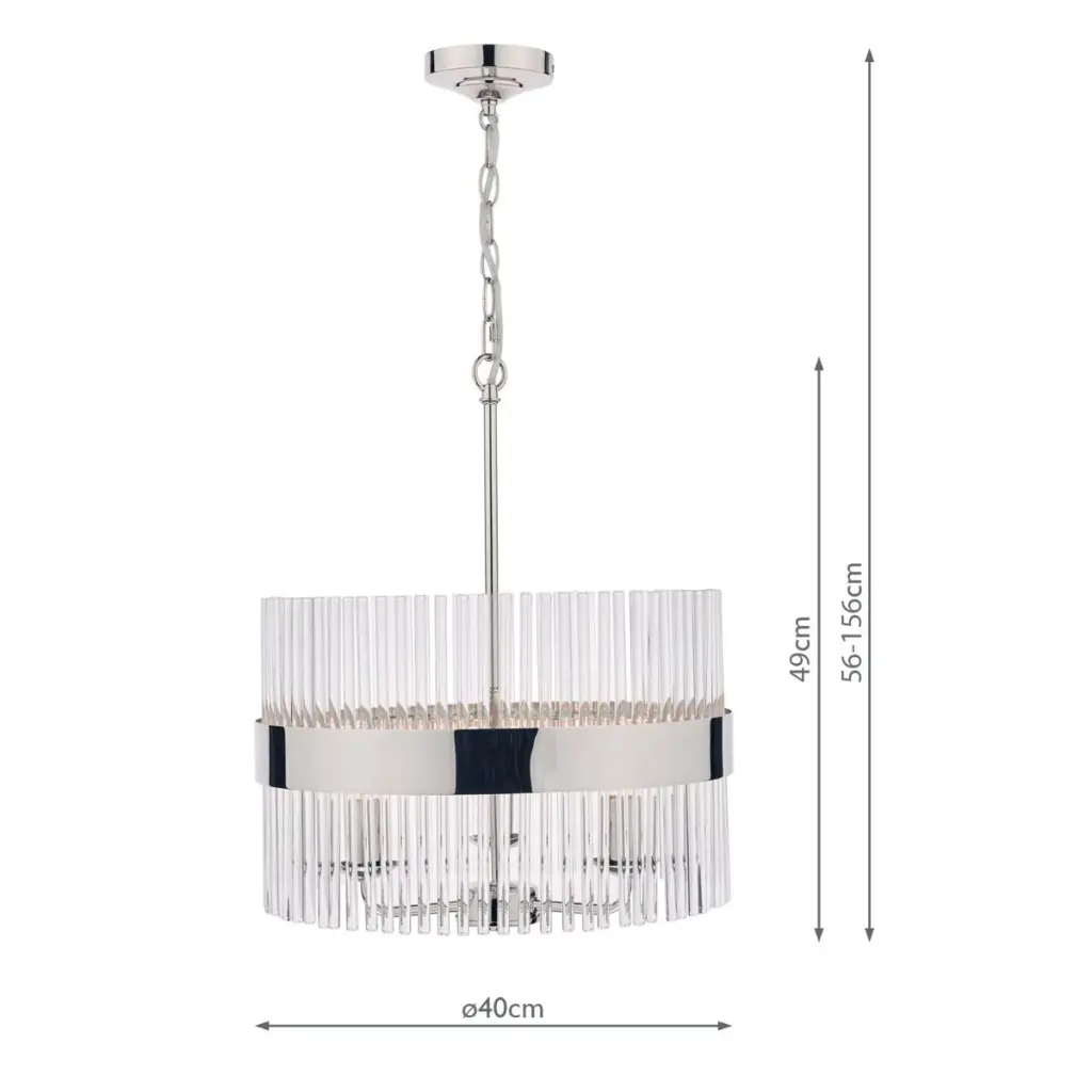 Alexa 3 Light Polished Nickel Pendant with Glass Rods