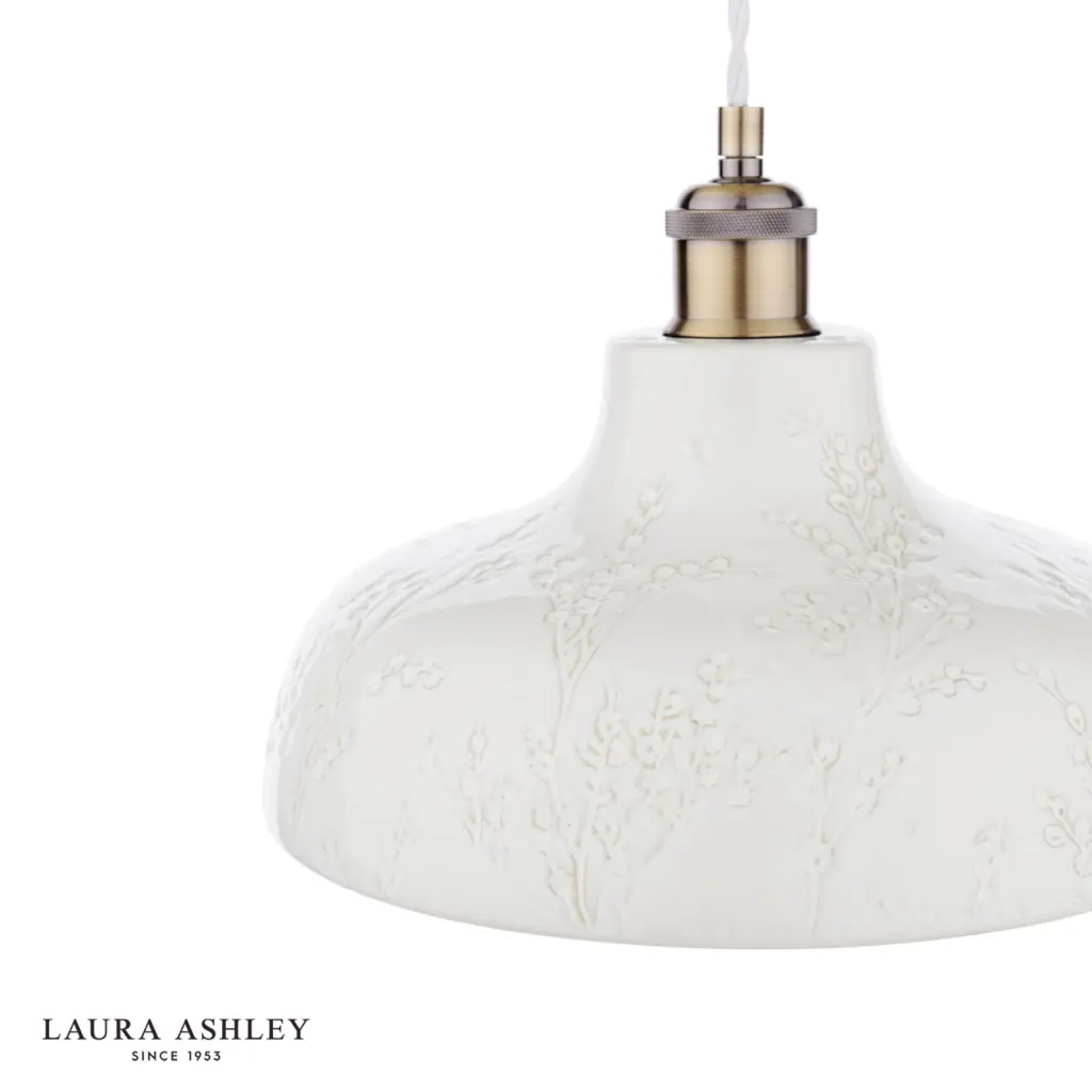 Pussywillow White Ceramic Pendant with Brass Detailing
