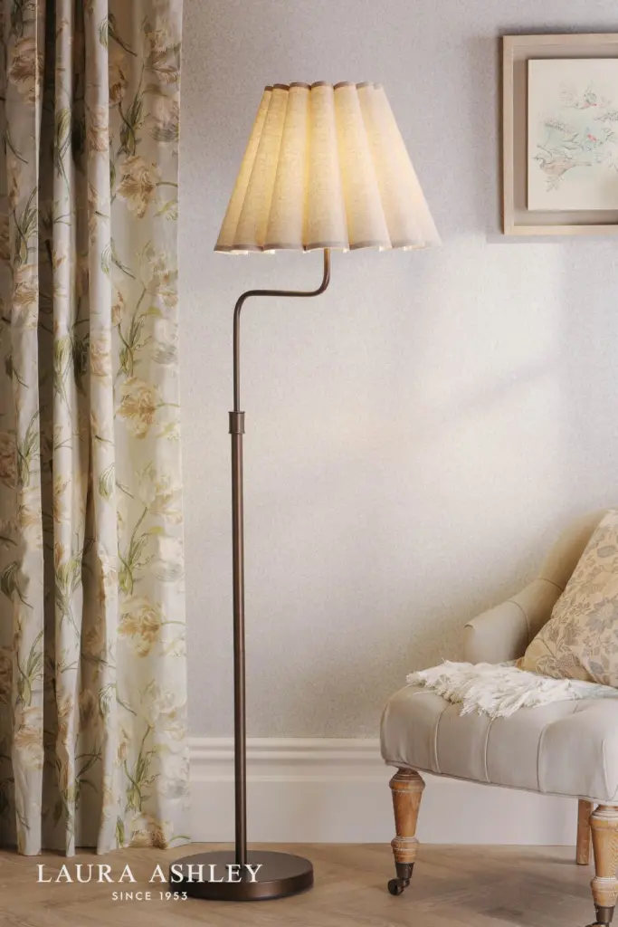 Holwell Antique Bronze Floor Lamp C/W Natural  Shade