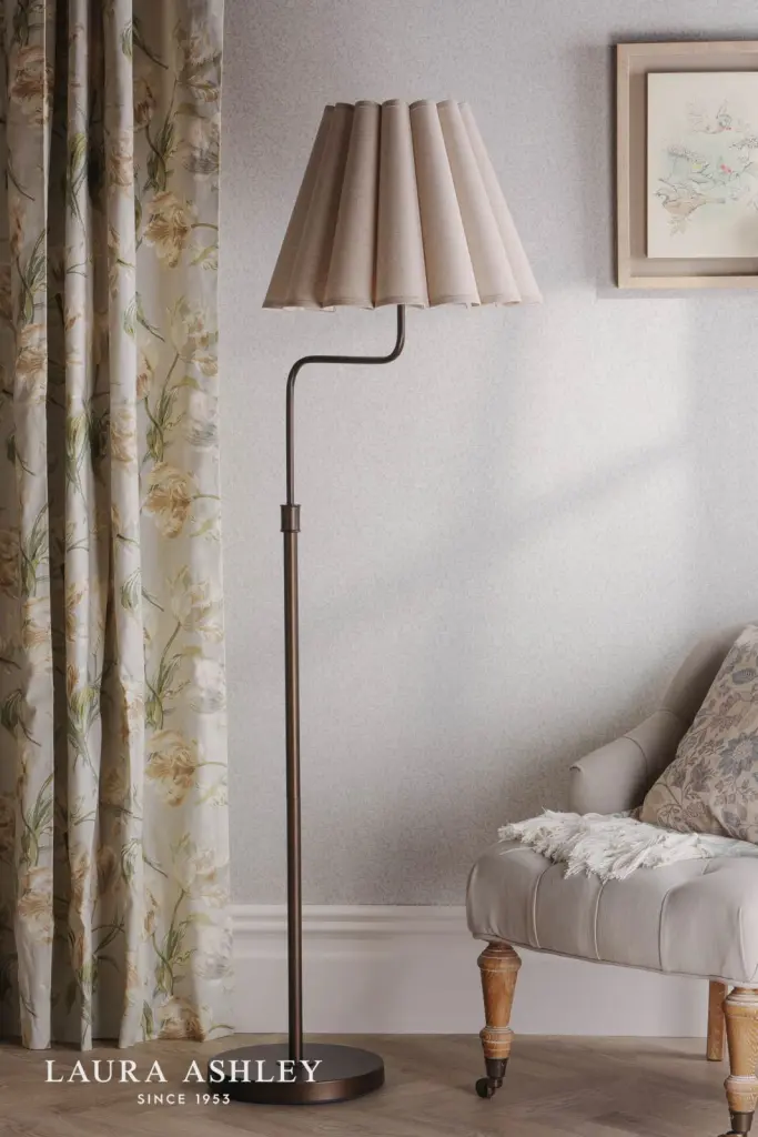 Holwell Antique Bronze Floor Lamp C/W Natural  Shade