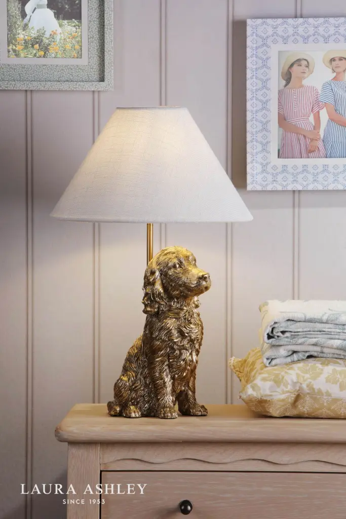 Antique Gold Cocker Spaniel Table Lamp C/W Shade