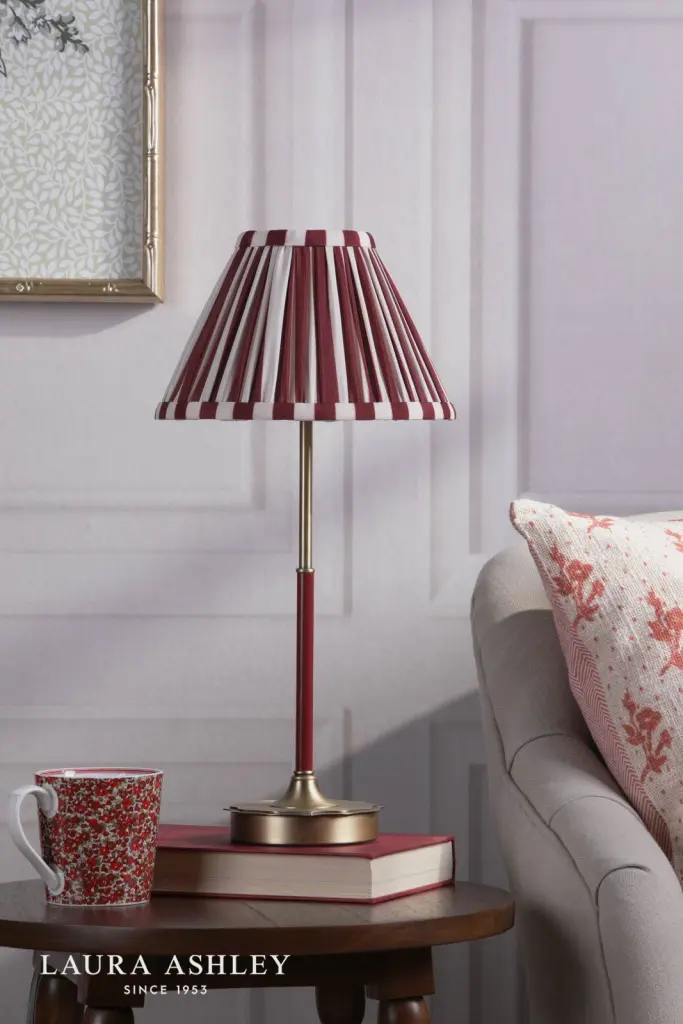Denwick Antique Brass Table Lamp C/W Red Shade