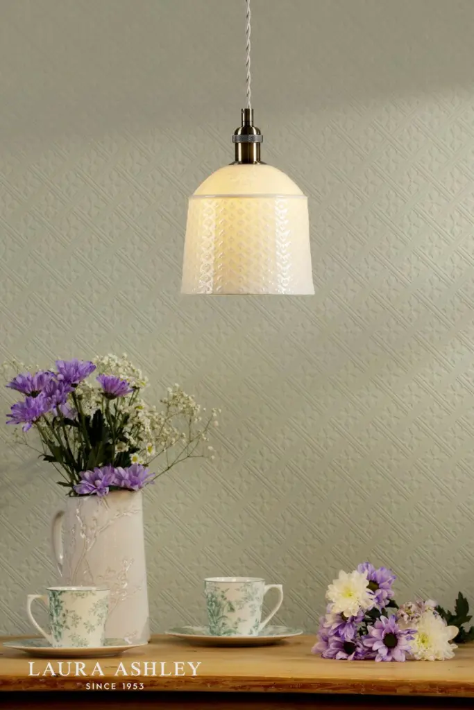 Porcelain Round Cream & Brass Single Pendant